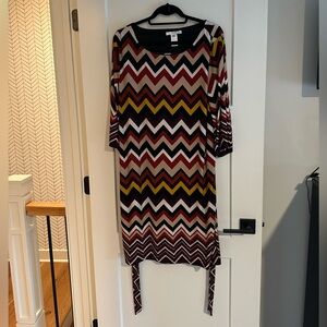 Studio One New York XL 3/4 Sleeve Multi Colored Zig Zag Patterned Dres…